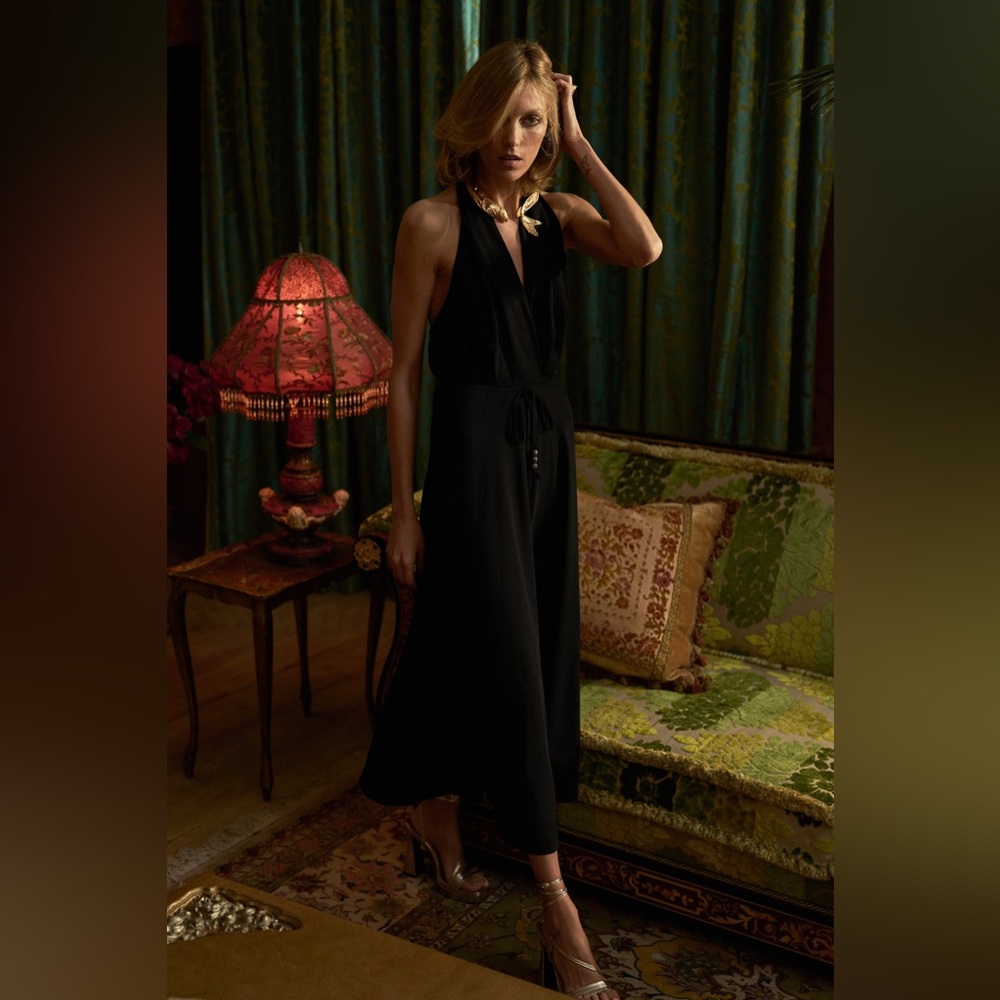 Zara linen blend black maxi dress size large